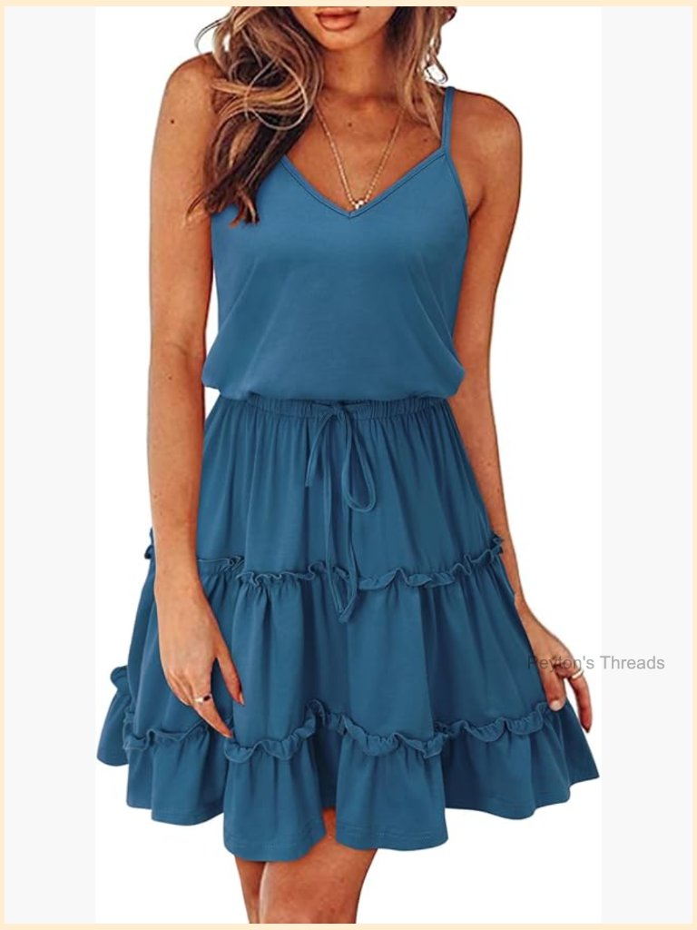 Women's A-Line Ruffle Hem Sundress Spaghetti Strap V-Neck Midi